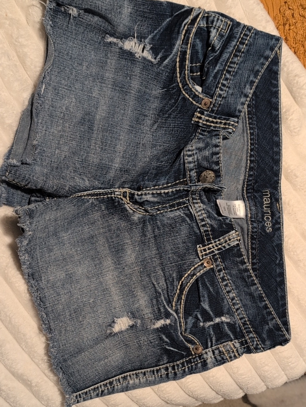 Maurices Women's Distressed Denim Shorts - Dark Blue Wash